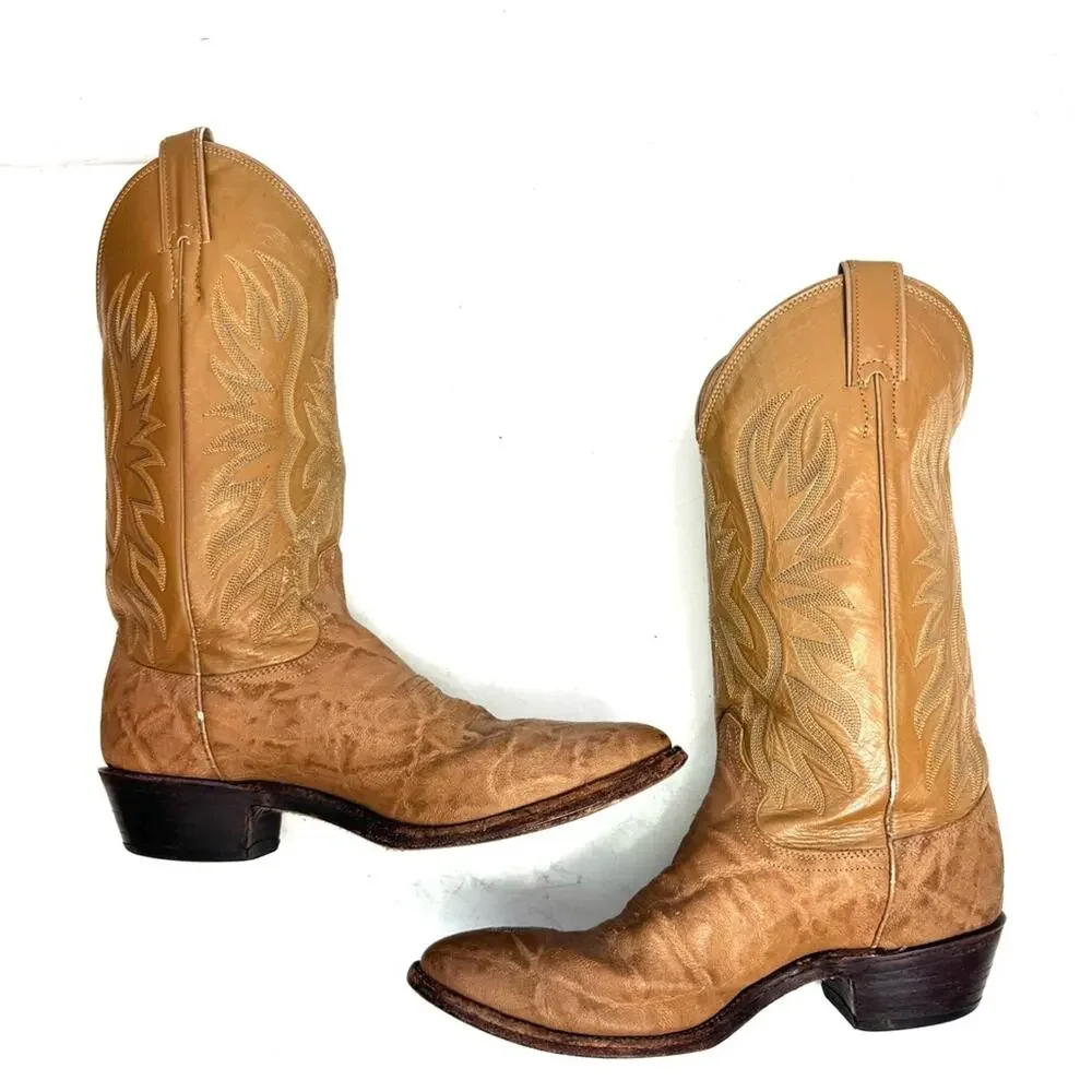 Justin Mens Cowboy Boots Tan Exotic Leather Western Men’s Size 7 D